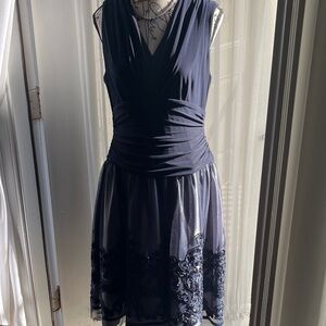 SLNY Navy Sleeveless Midi Dress